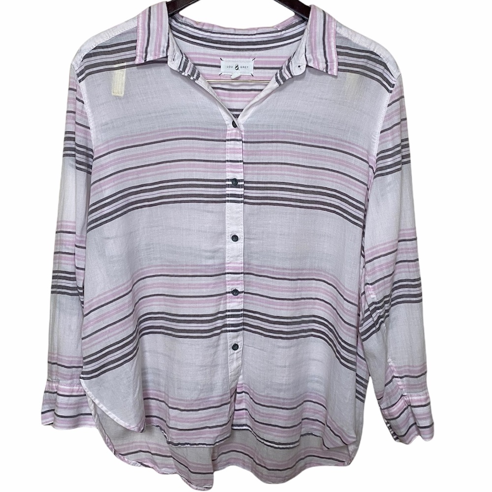 Lou and Grey Button Up Beachy Shirt Pink & Grey Womens Size Large